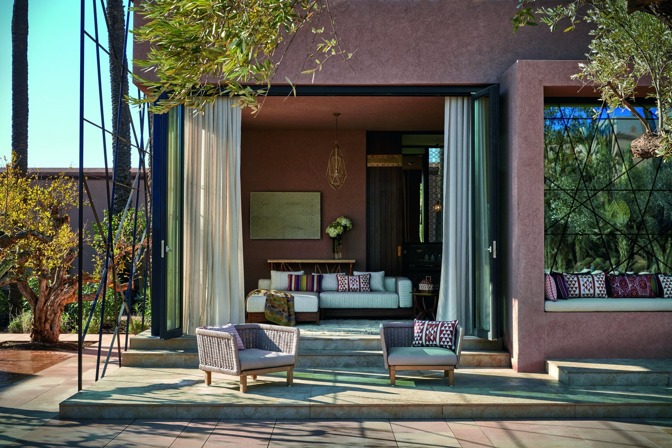 Outdoor patio at luxury hotel in Morocco