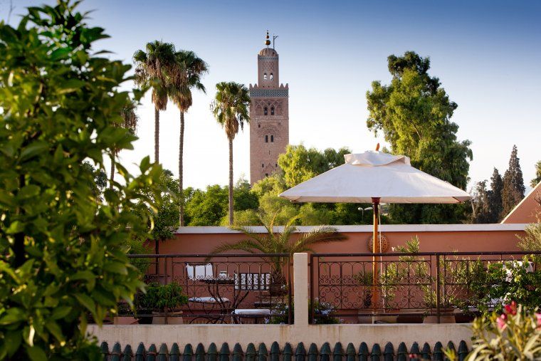 View of Marrakesh from luxury Morocco hotel, Villa des Orangers