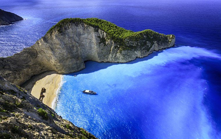 Aerial view of Navagio beach in the Greece Ionian Islands