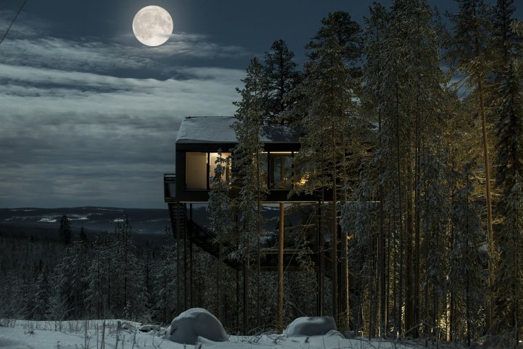 View of moon from Treehotel in Sweden Lapland