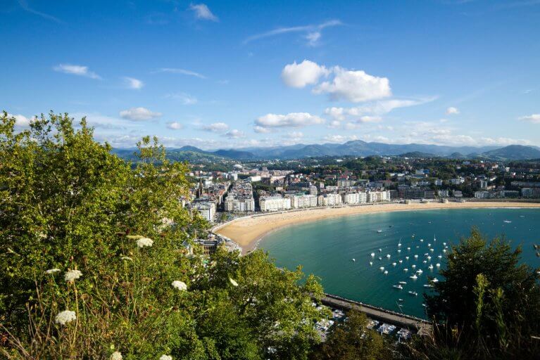 Aerial view of San Sebastian coastline in Spain