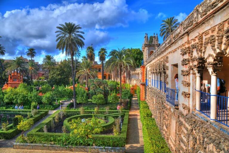View of the gardens in the Alcazar in Seville during luxury tour in Spain