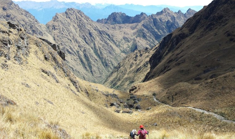 Hikers along the Inca Trail towards Machu Picchu in Peru