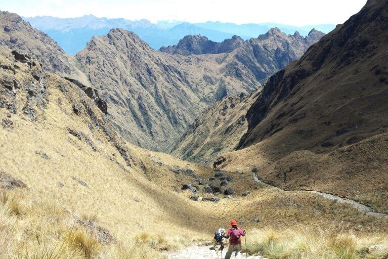 Hikers along the Inca Trail towards Machu Picchu in Peru
