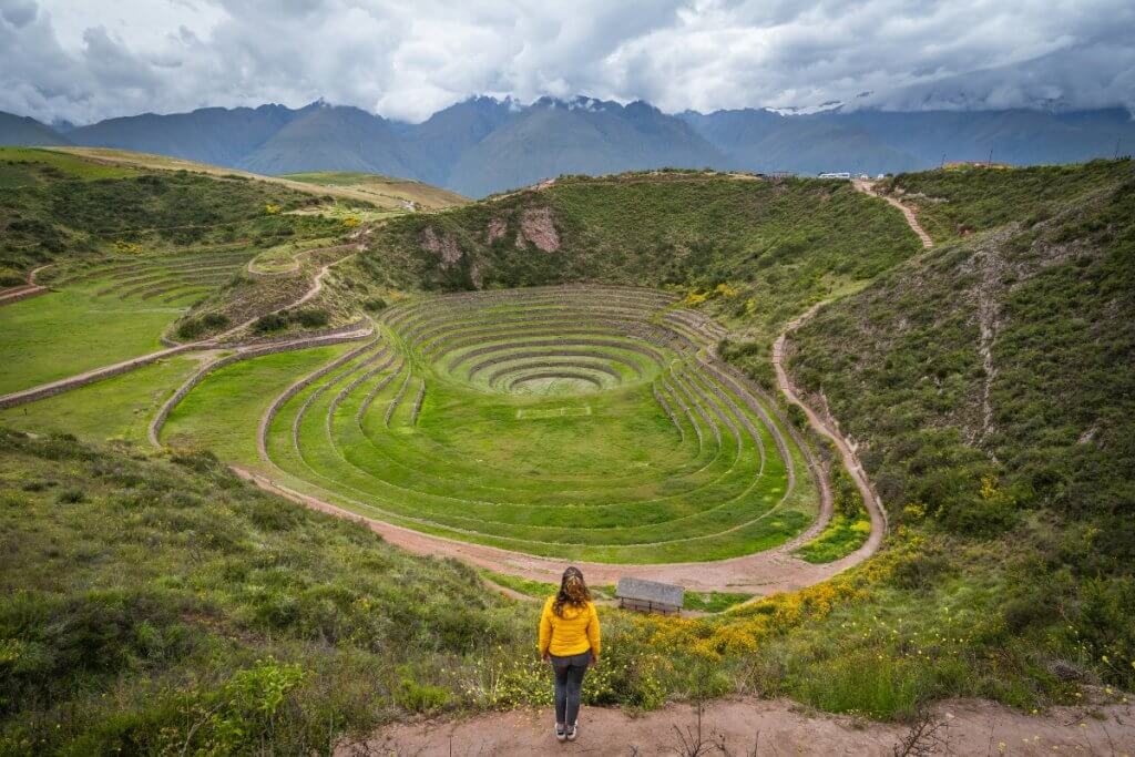 Aerial view of the Moray ruins in Peru