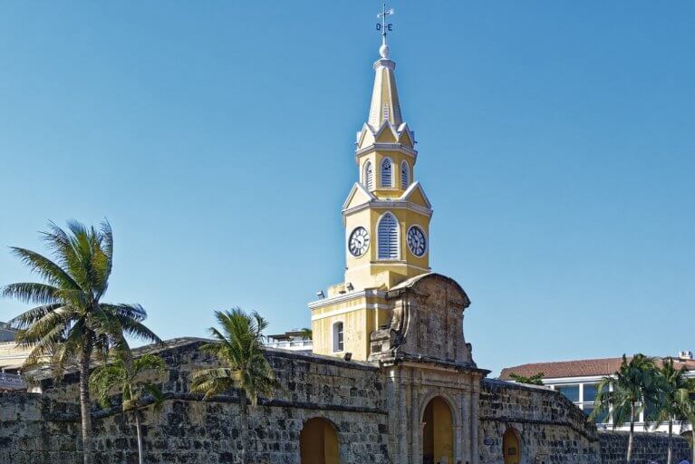 View of the Puerta del Reloj in Cartagena