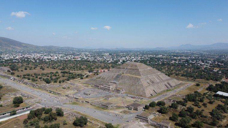 Aerial view of the Pyramids of Teotihuacán during luxury tour of Mexico City