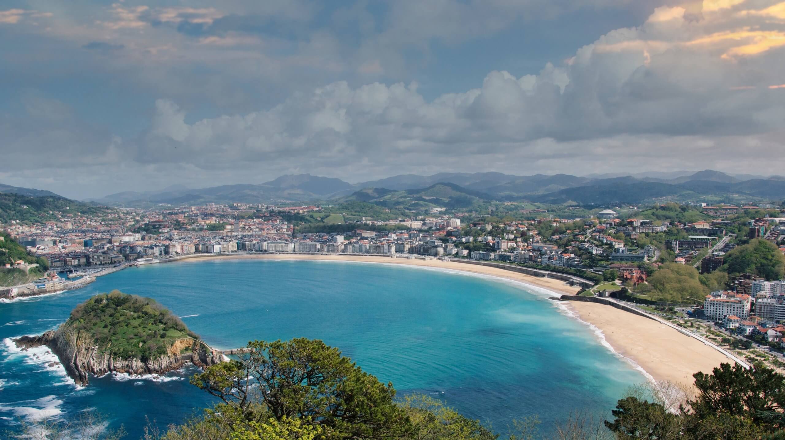 Aerial view San Sebastian coastline in Spain's Basque Country