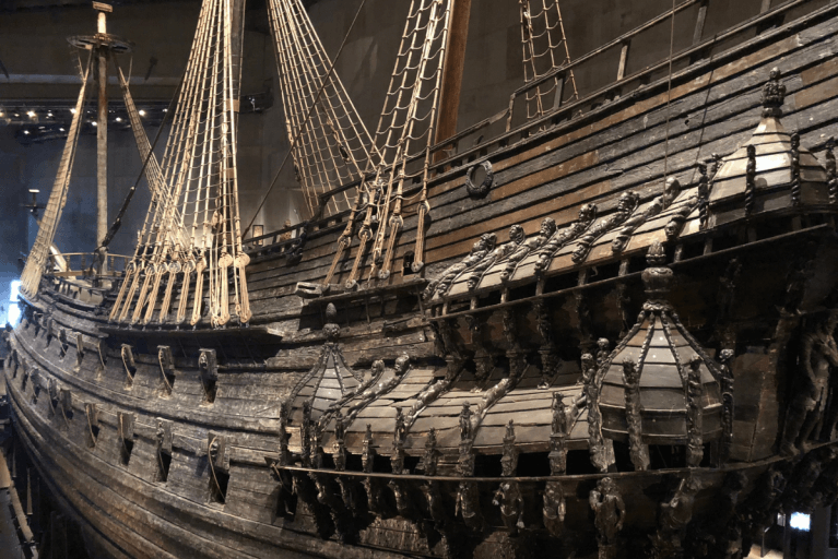 Close up of the iconic giant ship inside Stockholm's Vasa Museum