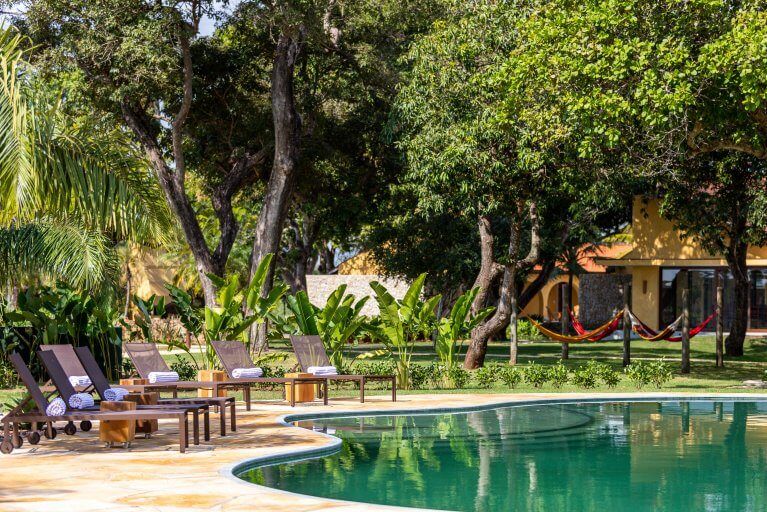 Outdoor pool surrounded by nature in the Pantanal
