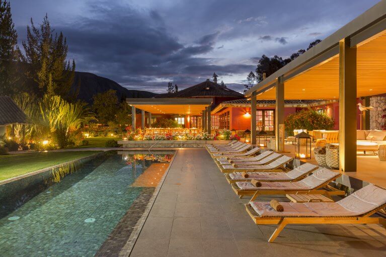 View of pool at Sol y Luna, a luxury hotel in Peru's Sacred Valley