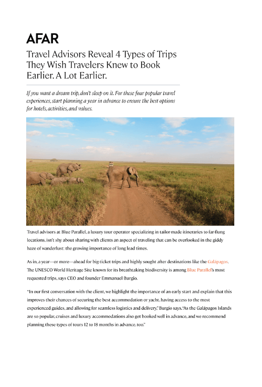 Blue Parallel founder Emmanuel Burgio speaks to AFAR Magazine about planning a luxury tour to the Galapagos Islands