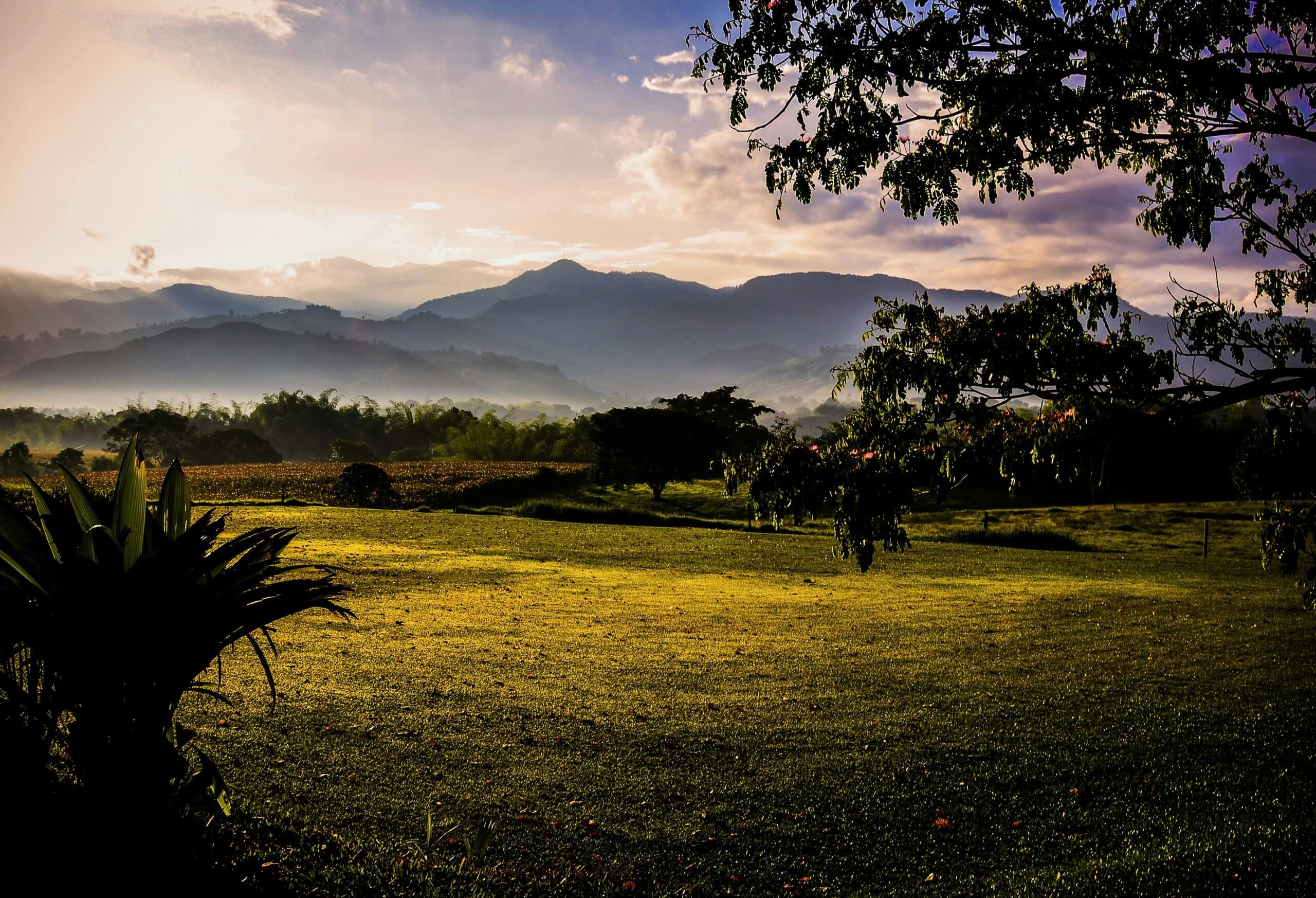 Sunrise over Colombia's best coffee regions in the coffee triangle