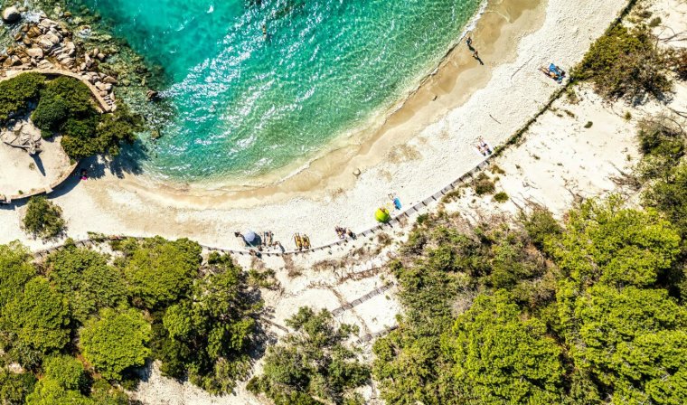 Aerial view of Palombaggia beach in Porto Vecchio in Corsica