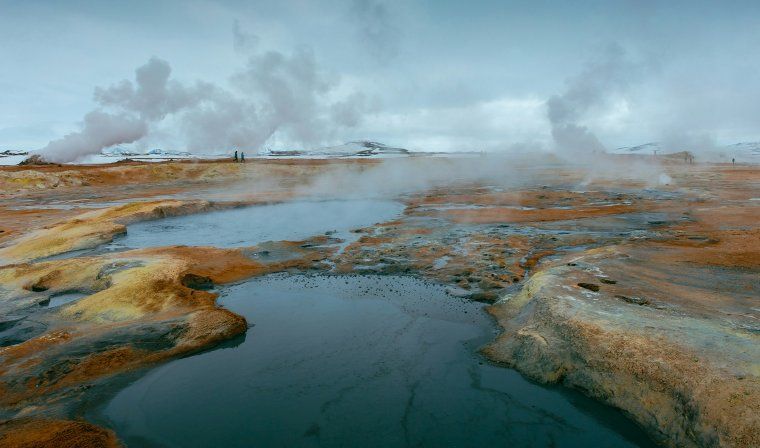 View of unique landscapes in Iceland's Lake Mývatn region