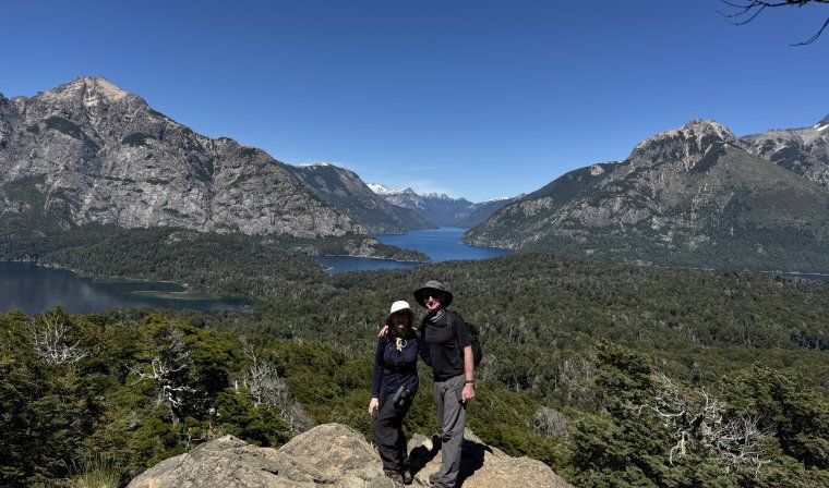 Couple hiking in Bariloche during luxury tour