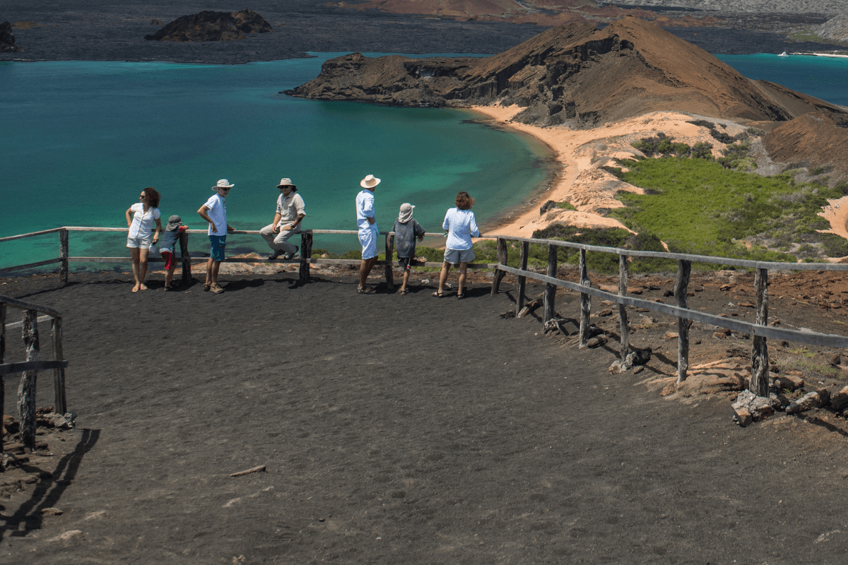 Family visiting bartolome island in the Galapagos Island during family vacation