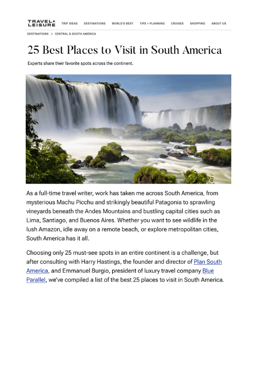 25 best places to visit in South America Travel + Leisure