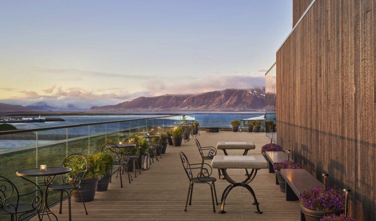 Rooftop view at luxury hotel in Iceland