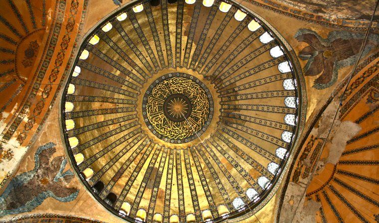 Ceiling and dome of Hagia Sophia in Istanbul during luxury Turkey tour
