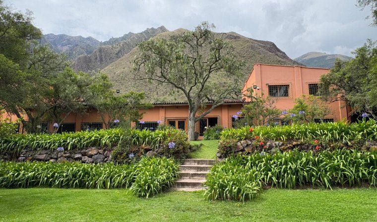 View of Hacienda Huayoccari gardens during luxury advisor trip in Peru