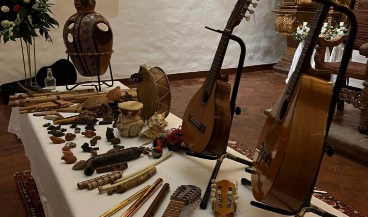 Traditional Peruvian musical instruments at the Monasterio Hotel in Peru