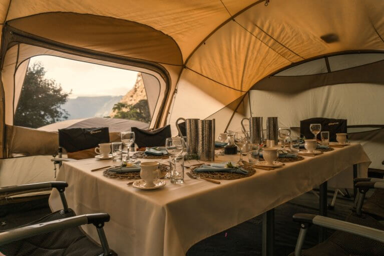 Luxury dining experience in a private tent along the Inca Trail in Peru