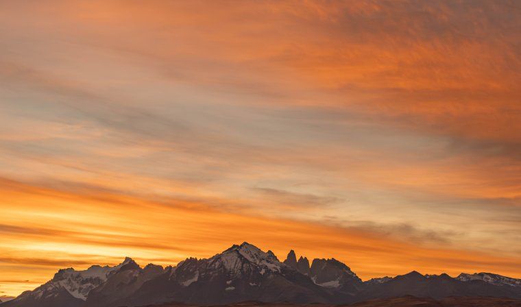 View of beautiful sunset in Torres del Paine in Patagonia