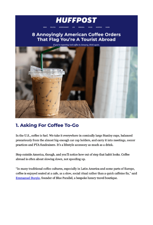 Emmanuel Burgio luxury coffee travel