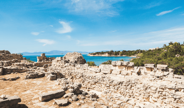 View of Paleochora ruins on Aegina island in Greece