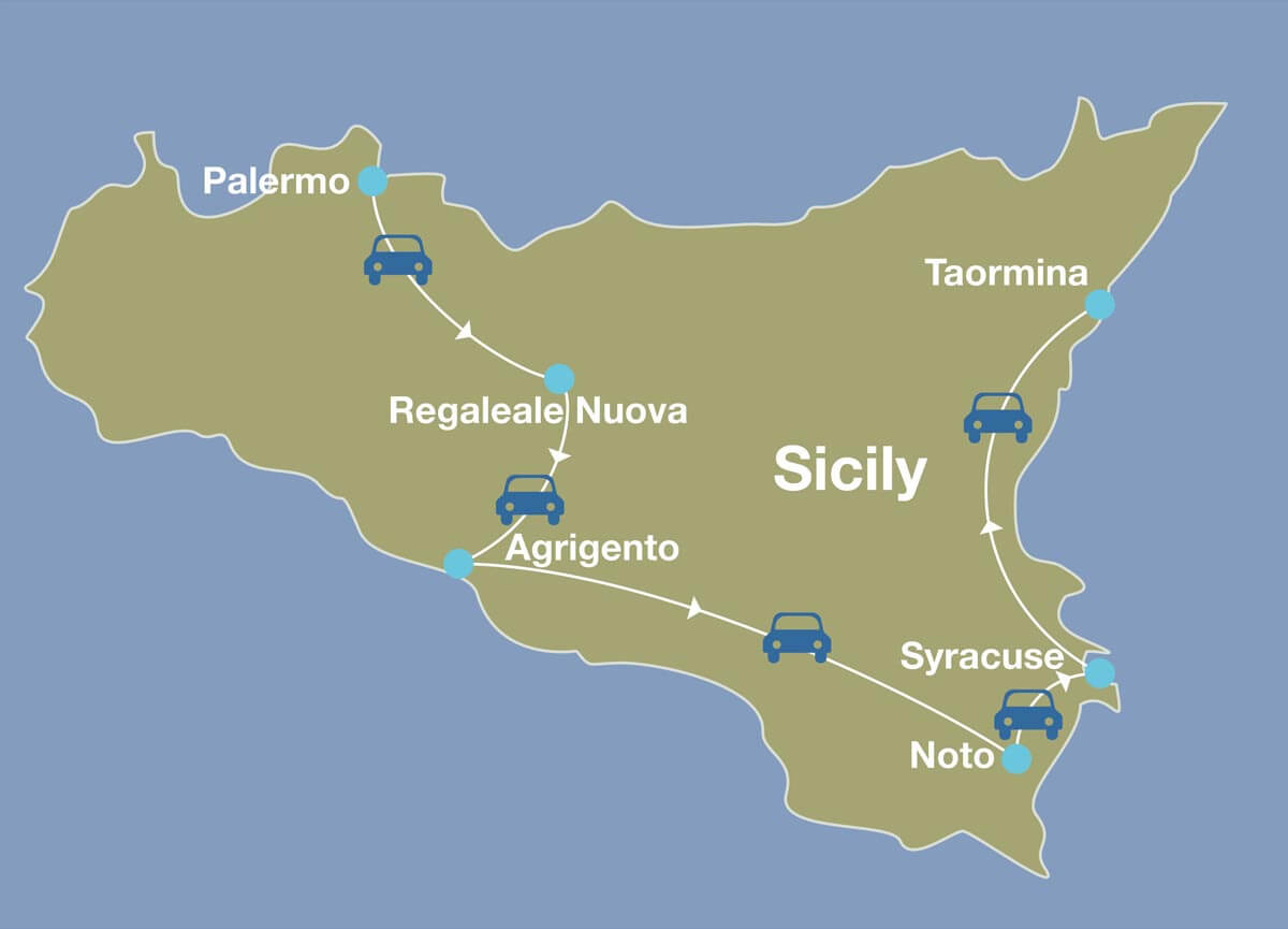 Map of luxury Sicily tour