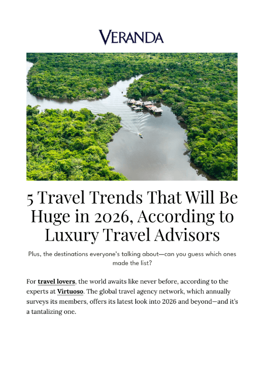 Veranda Travel shares 2026 travel trends