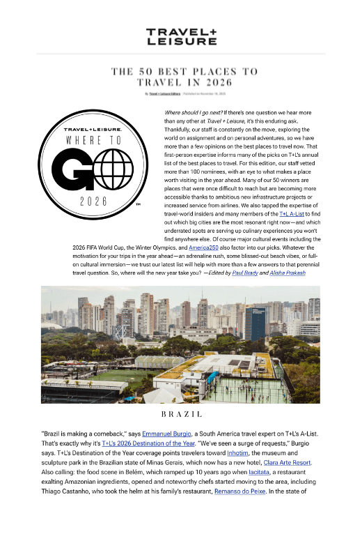 Emmanuel Burgio shares advice on visiting Brazil with Travel + Leisure and why it should be on everyone's bucket list in 2026