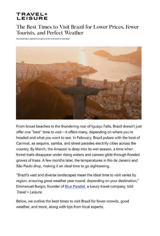 Emmanuel Burgio shares Brazil insights with Travel + Leisure