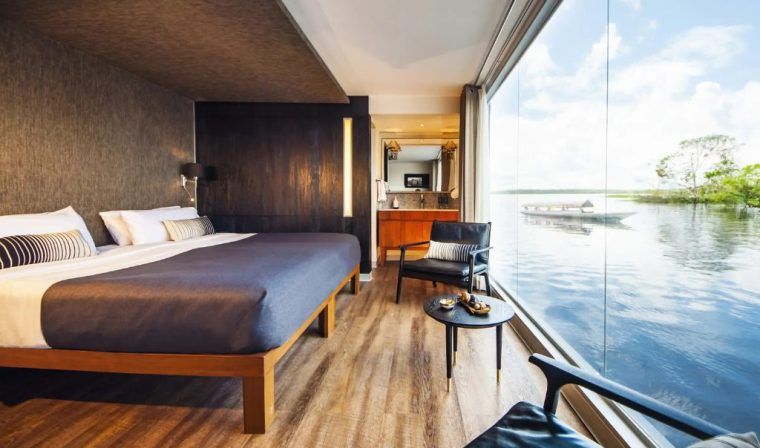 Luxury suite on the luxury Aria boat in the Peruvian Amazon