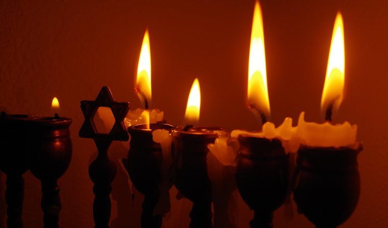 View of Chanukiya candelabras at museum in Spain