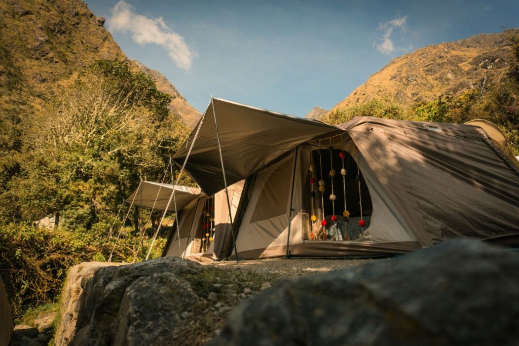 View of luxury tent along the Inca Trail in Peru