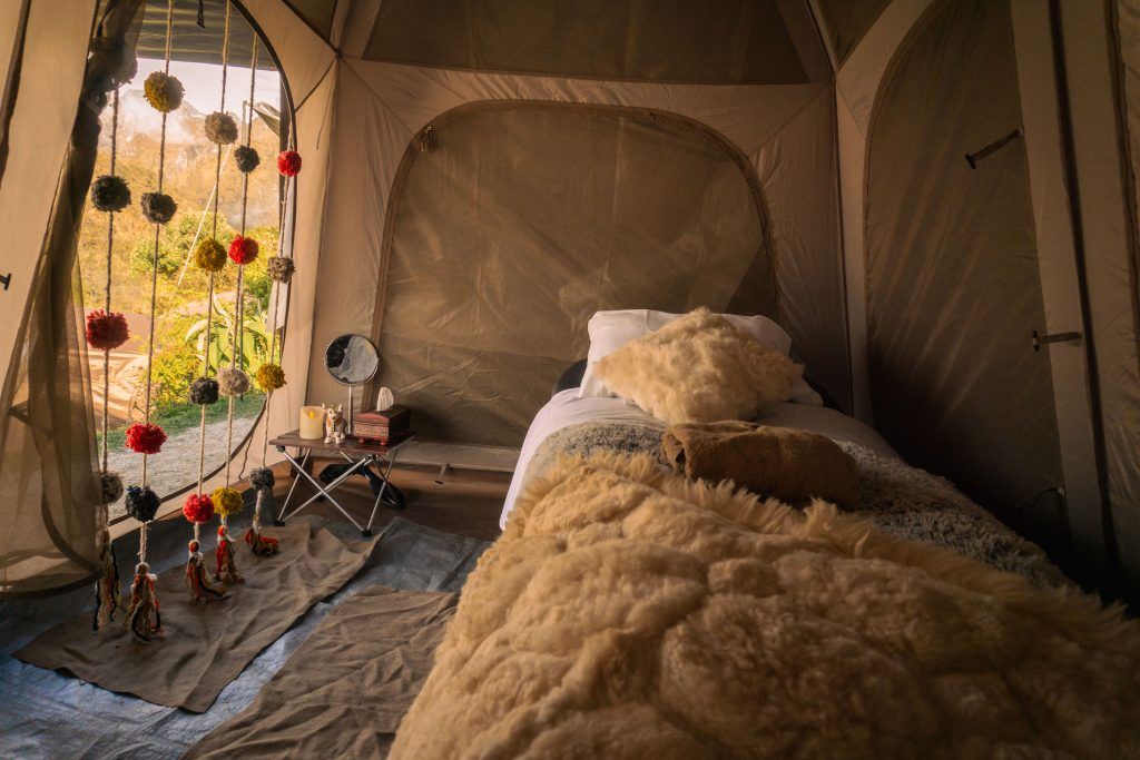 Single bed in luxury camp on Peru's Inca Trail