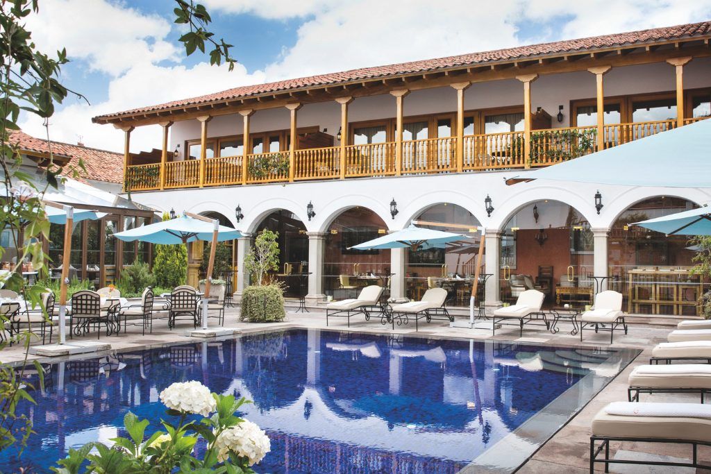 Exterior view of the luxury Palacio Nazarenas hotel in Cusco Peru