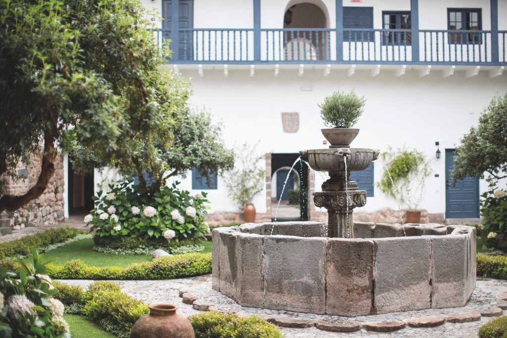 Garden view of the luxury Palacio Nazarenas hotel in Cusco Peru
