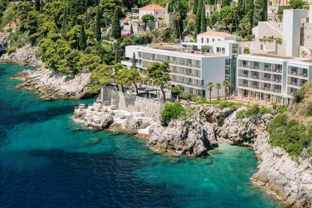 A view of Villa Dubrovnik perched on the seaside.