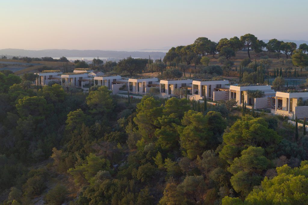An aerial view of the villas at the Amanzoe.