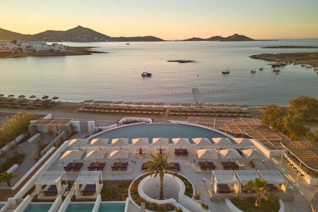 An aerial view of the pool at Cosme in Paros.