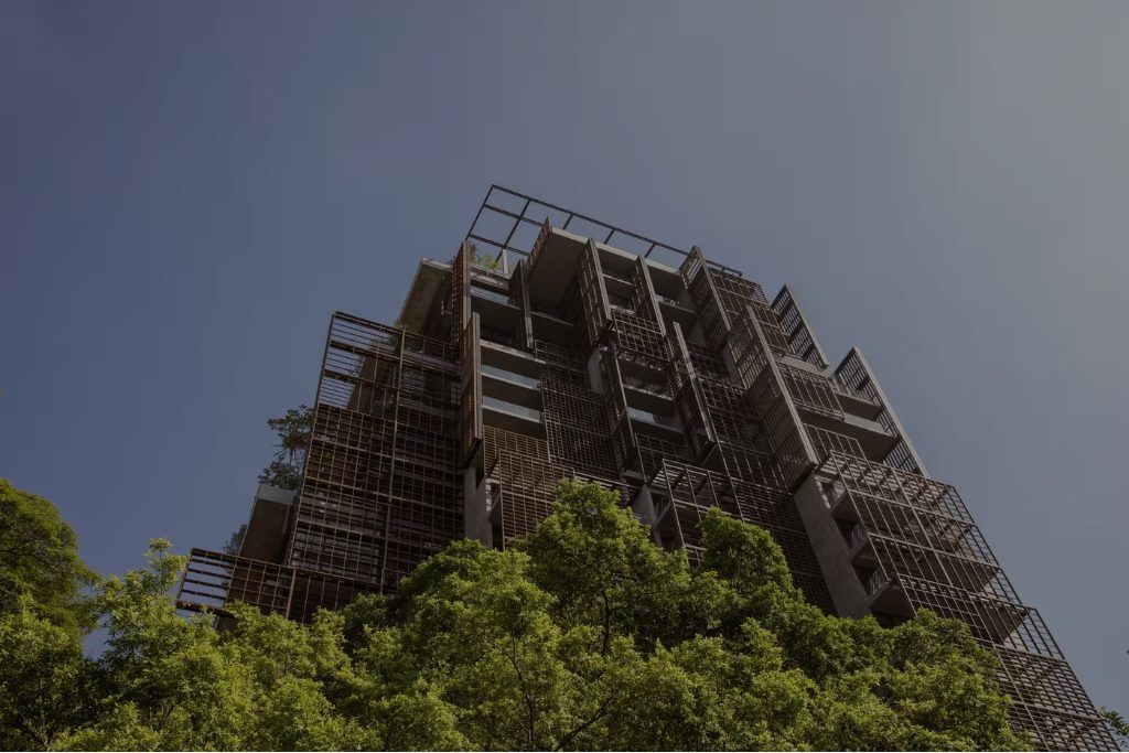 A bottom up view of the exterior of the Rosewood Sao Paulo.