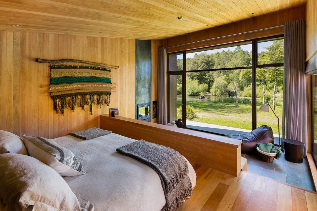 One of the bedrooms at the Vira Vira hotel in the Chilean Lake District.