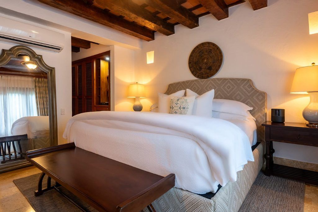 A view of the bed in one of the rooms at Casa San Augustin.