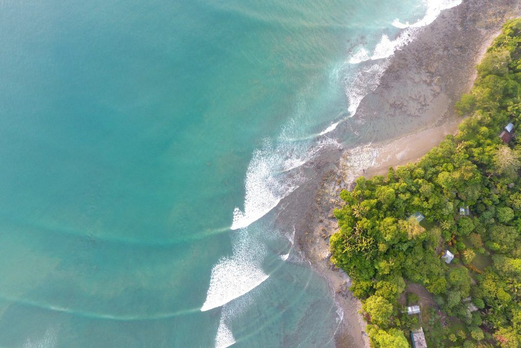 An aerial view of the beach at Lapa Rios Ecolodge.