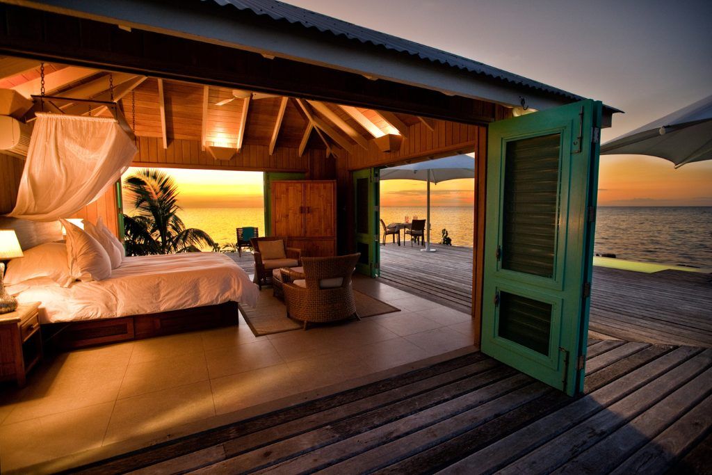 One of the rooms overlooking the ocean at Cayo Espanto.