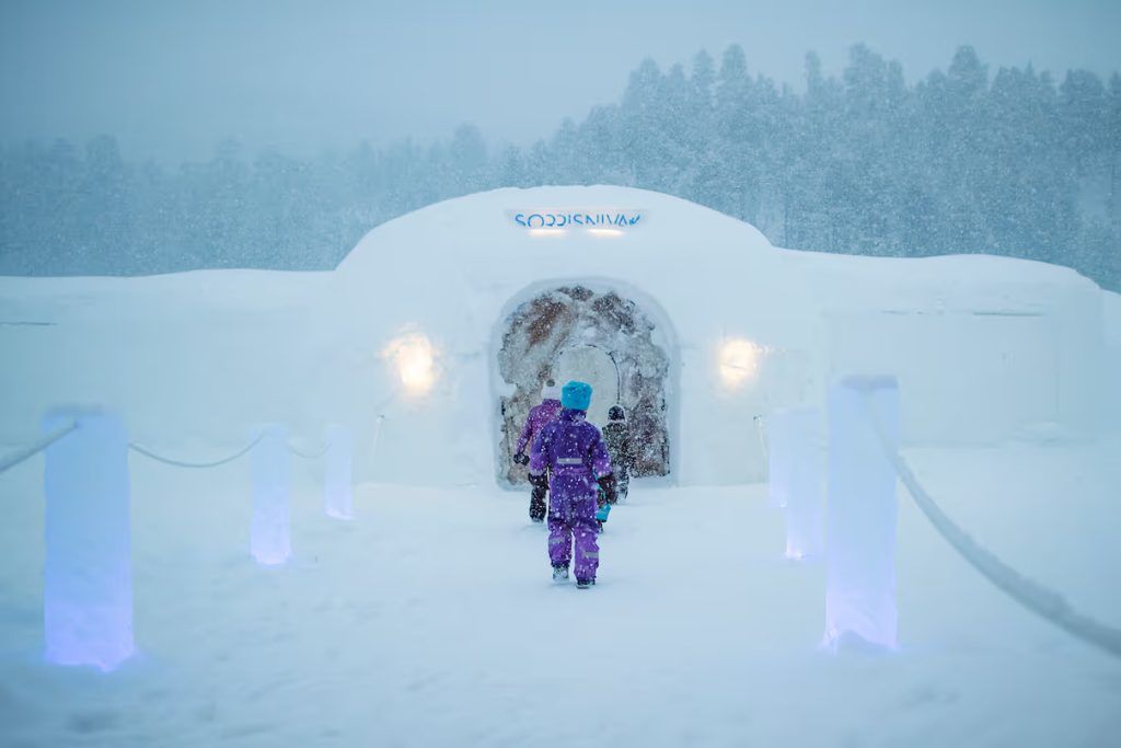 The entrance to the Igloo Hotel at Sorrisniva Arctic Wilderness Lodge.