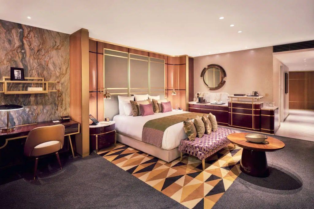 A wide view of one of the bedrooms at Royal Mansour Casablanca.